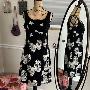 Talbots Black and White Butterfly Midi Dress